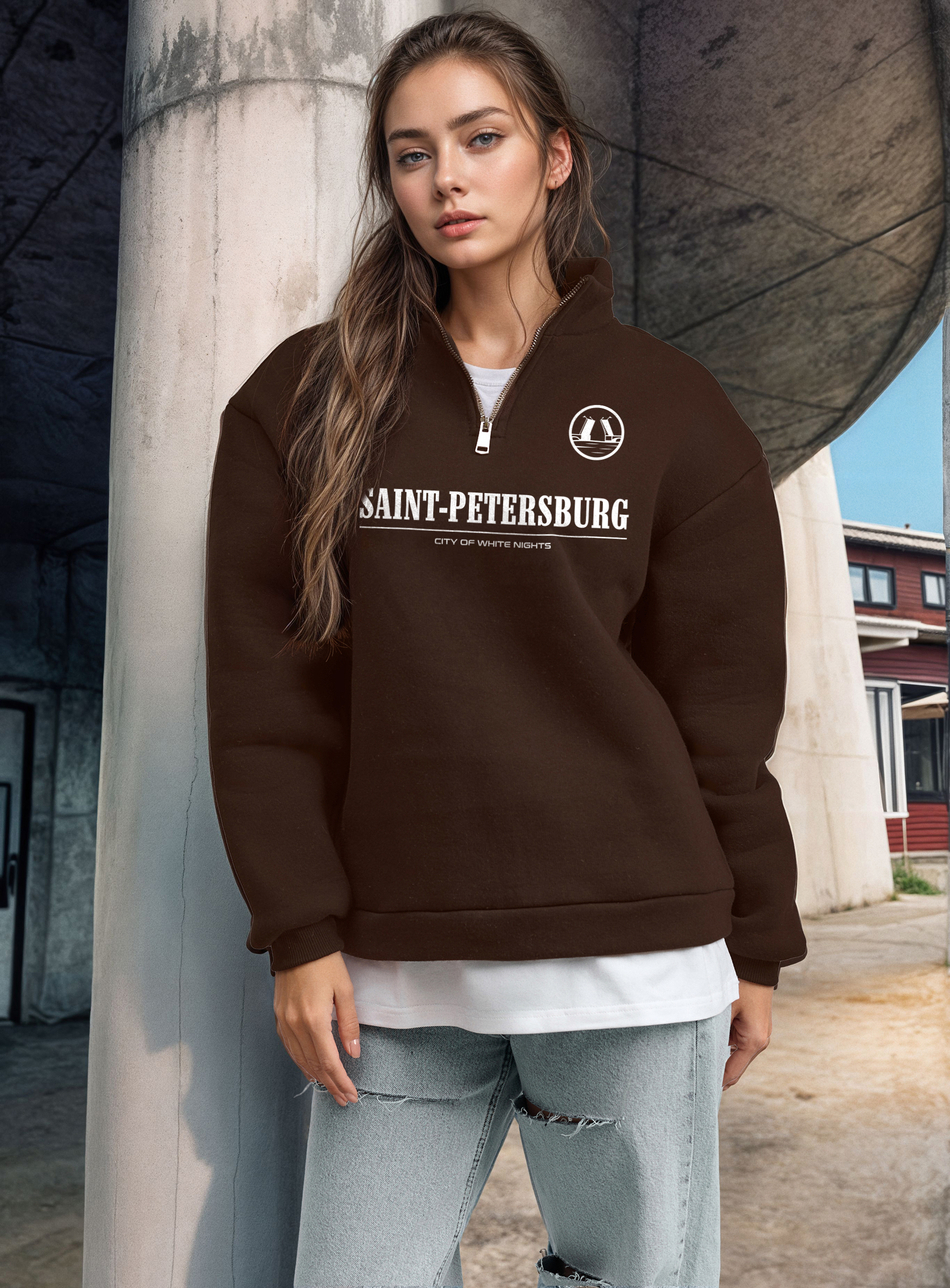 Толстовка женская с зип-воротником "Saint Petersburg" коричневый