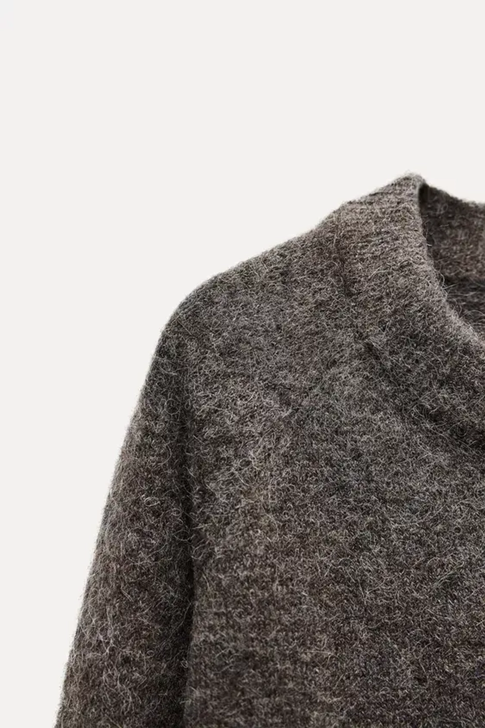 ZARA ОДНОТОННЫЙ СВИТЕР ИЗ ШЕРСТИ И АЛЬПАКИ, СЕРО-КОРИЧНЕВЫЙ