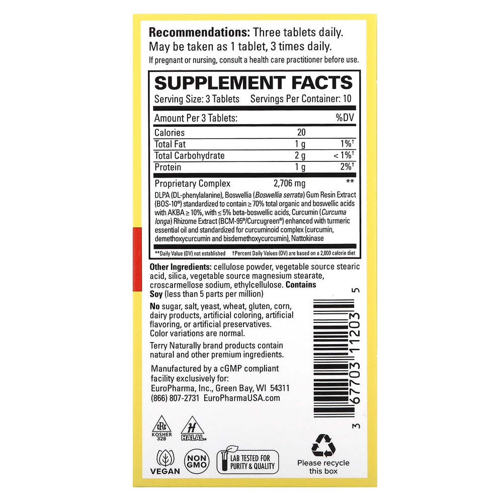 Terry Naturally, Curamin, обезболивающее, 30 таблеток