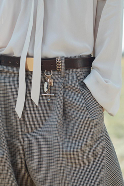 ZARA БРЮКИ ИЗ СМЕСОВОЙ ШЕРСТИ, ЭКРЮ/ЧЕРНЫЙ