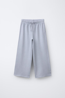 ZARA КОМПЛЕКТ: ТОЛСТОВКА И БРЮКИ WIDE LEG С НАДПИСЬЮ, СЕРЫЙ