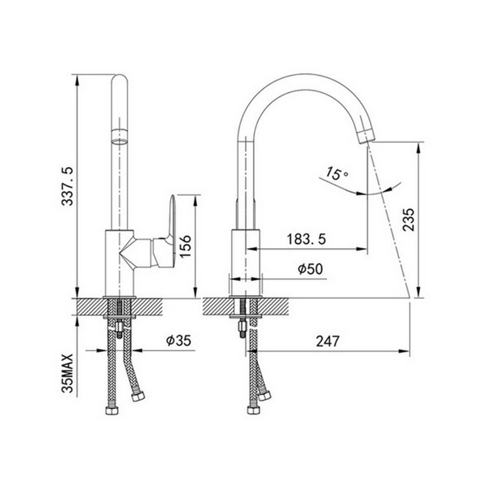 Смеситель для кухни 35к IDDIS CU5BLJ0i05 "Cuba" высокий пов. излив, п/шпильку ЧЕРНЫЙ матовый