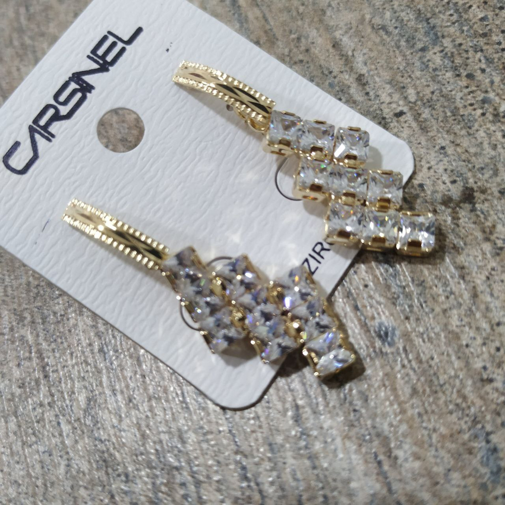 Серьги-гвоздики Cubic Zirconia подвеска 9 квадратов цвет прозрачный металл золотистый
