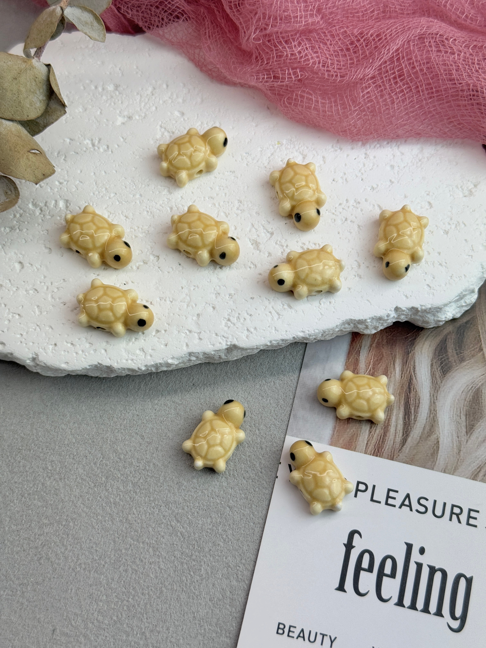 Керамические бусины "Черепашка", карамельный 12*19 мм, 5 штук