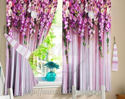 Фото-шторы для кухни: Ламбрикен из цветов (арт. L20-2011)  -  (145х160)х2 см.