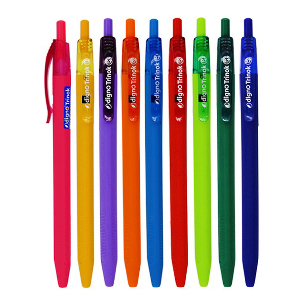 Ручка шариковая, масляная, автоматическая, Digno, синие чернила, серия "TRINOK", разноцветный корпус, 10 шт
