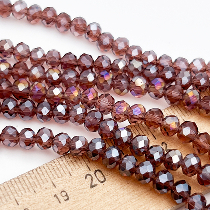 Бусины рондель с огранкой, стекло, цвет лиловый, размер около 4,8*6 мм, цена за 38-39 шт (1/2 нити)