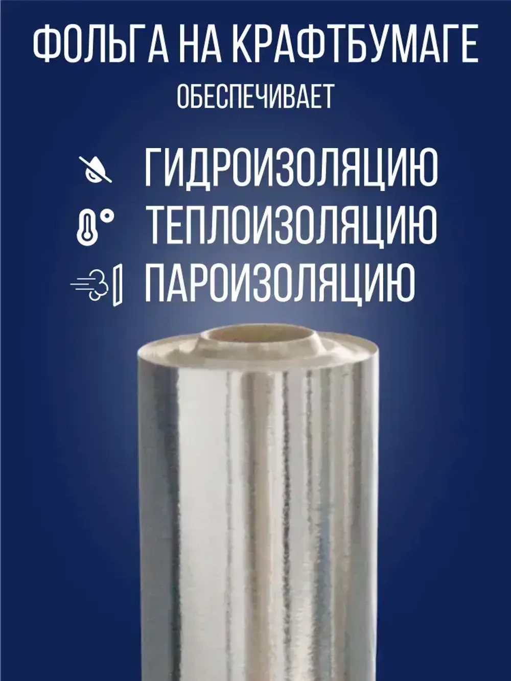 Фольга на крафт бумаге 1.2 м х 8.3 м (10 м2) для бани и сауны / 1 рулон / отражающая паро-гидроизоляция