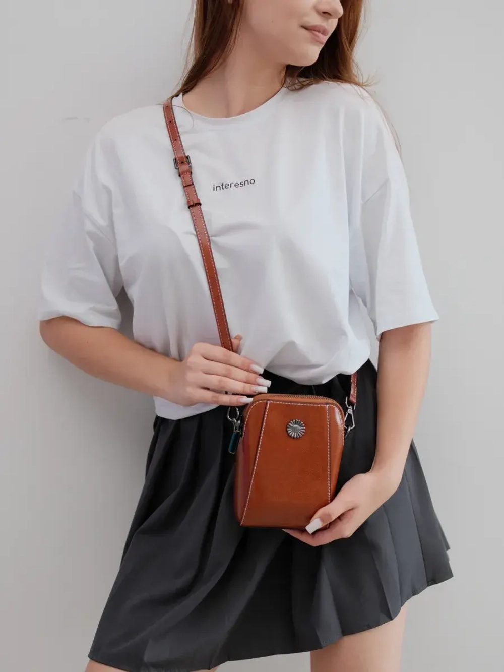 Сумка через плечо маленькая кросс боди для телефона кожаная