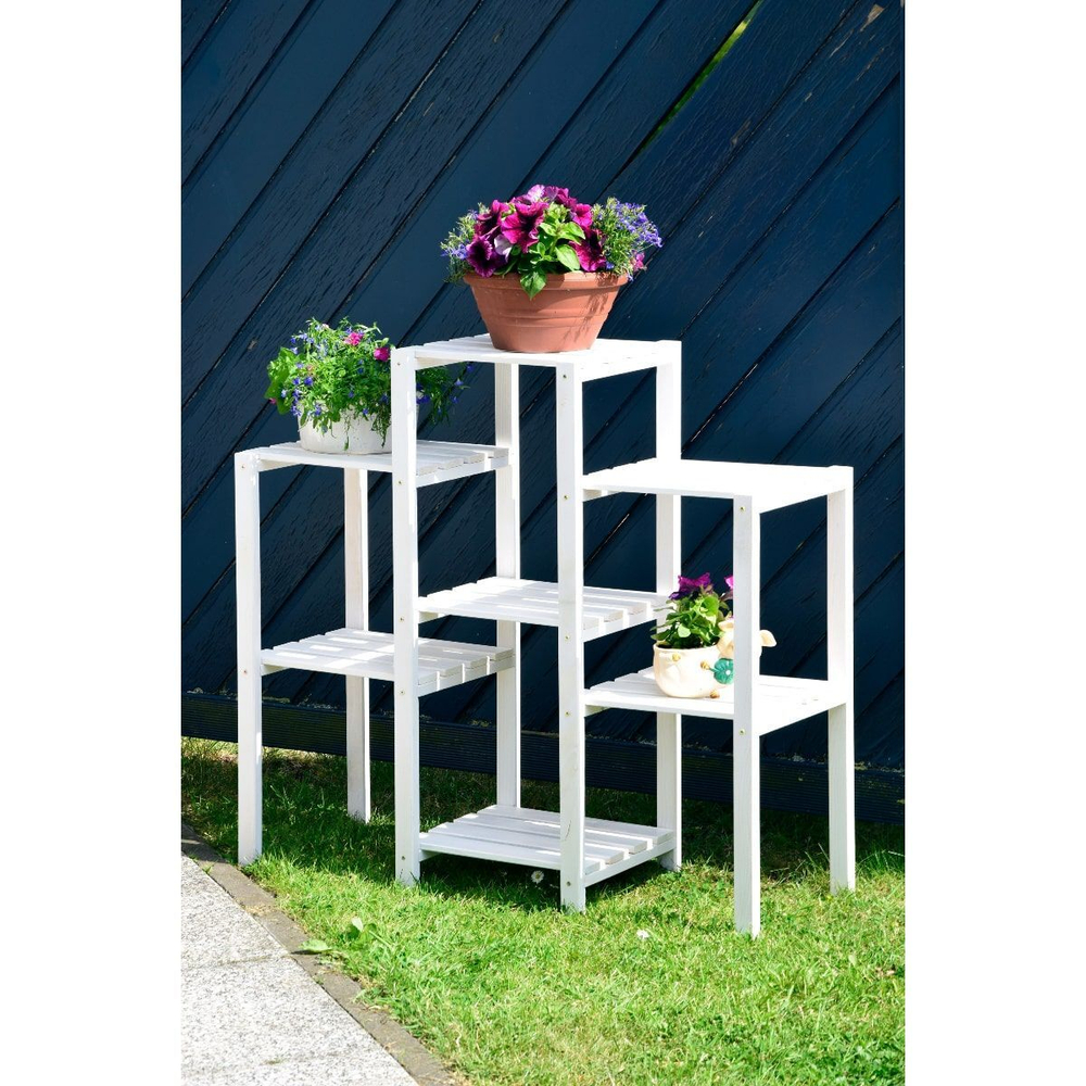 Деревянный стеллаж для дома и сада из массива сосны, белый