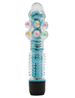Прозрачно-голубой вибратор с дополнительными пупырышками - 16,5 см.