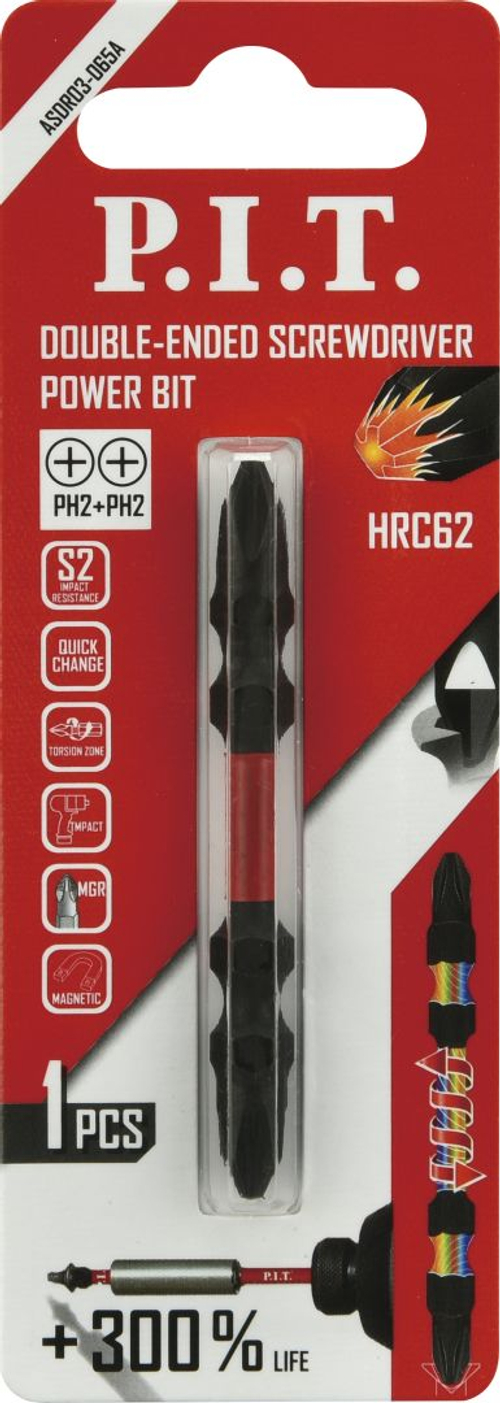 Бита двусторонняя P.I.T. PH2-PH2x65 мм(ASDR03-065A)