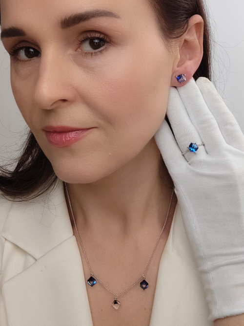 Серьги-гвоздики Миражи с синими кристаллами Swarovski