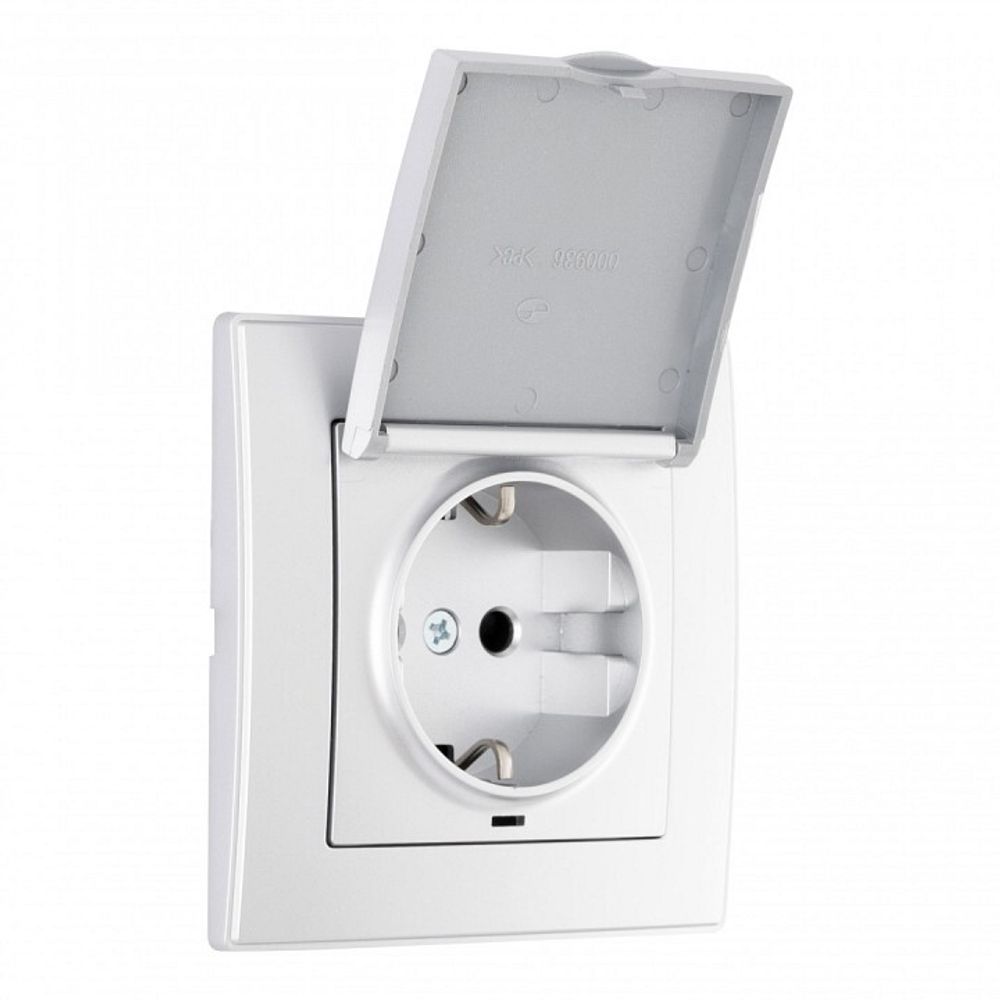 Розетка с заземлением и шторкой, с крышкой Arte Milano SET06-1 SET06-1-41-1 silver