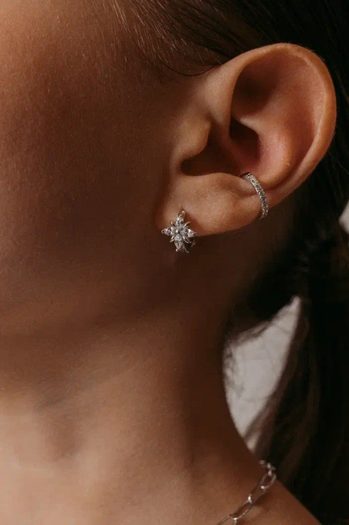 Серьги - конго "Цветы" с фианитами