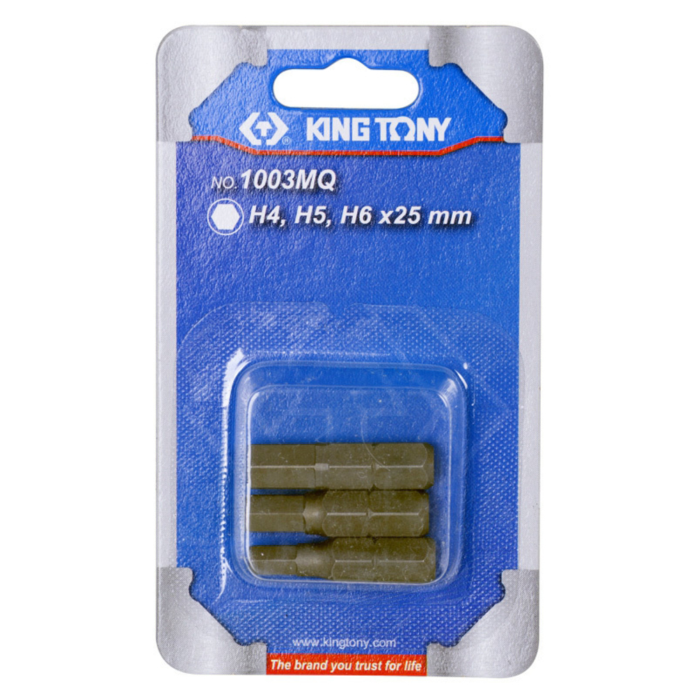 KING TONY (1003MQ) Набор вставок (бит) 1/4", HEX, 4, 5, 6 мм, 3 предмета
