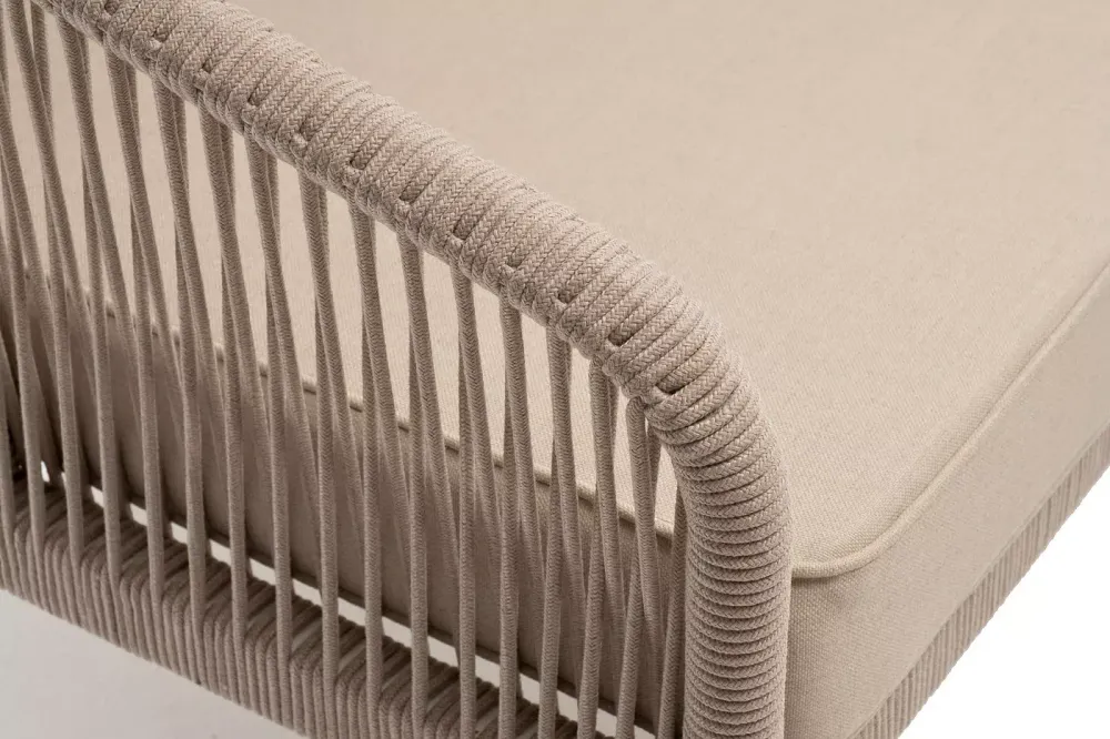 "Канны" правый модуль плетеный из роупа, каркас алюминий белый муар, роуп бежевый круглый, ткань бежевая 15052