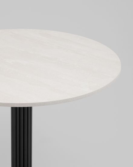 Стол круглый Фризбин D90, столешница МДФ ледяной камень, основание металл черный