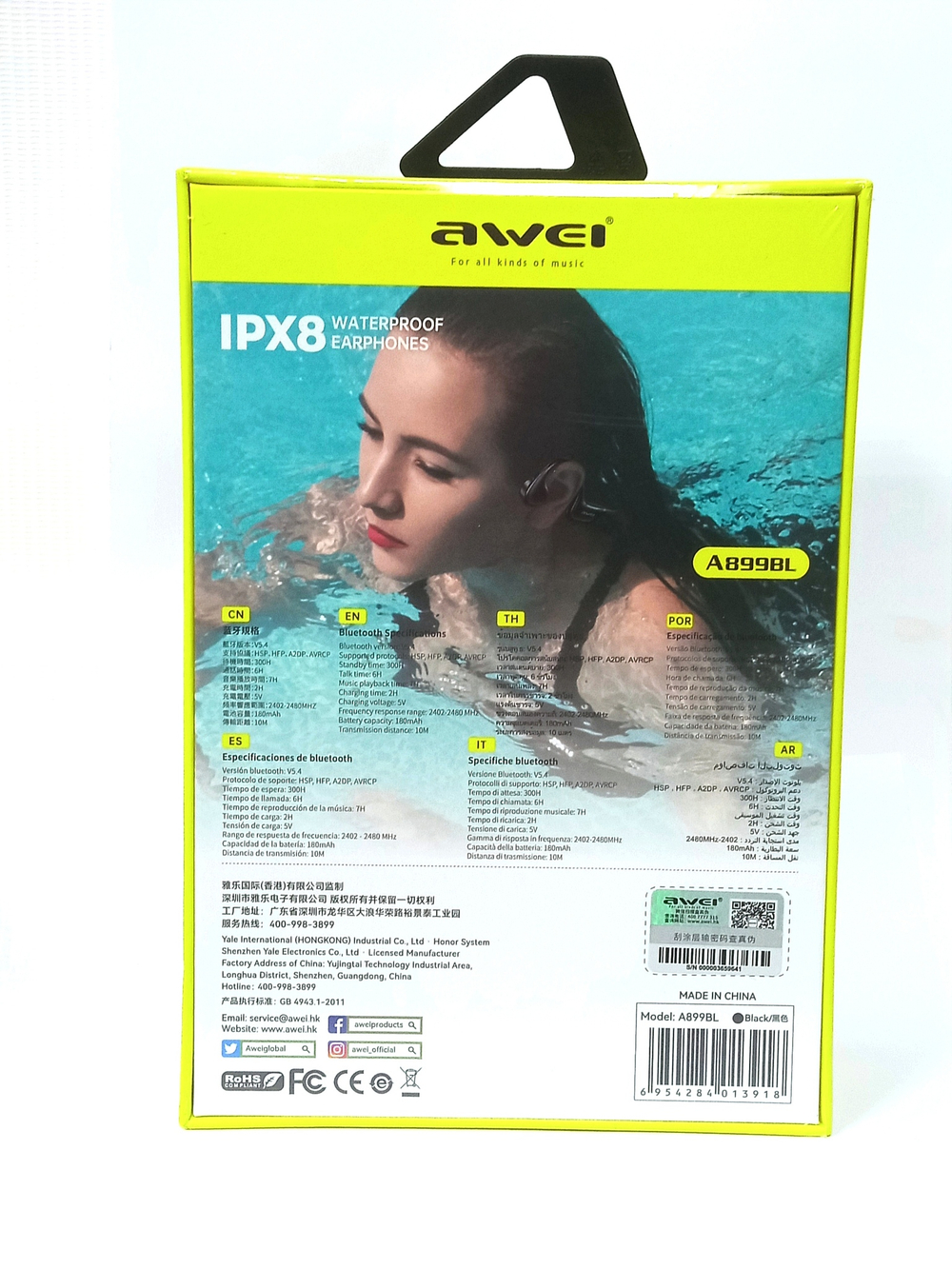 Наушники беспроводные с костной проводимостью 64GB Awei A899BL