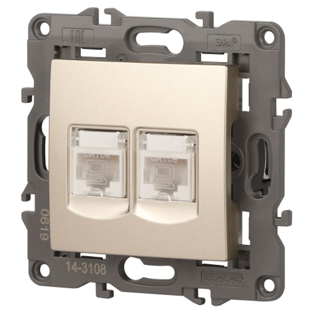 14-3108-04 ЭРА Розетка 2хRJ45, IP20, шампань