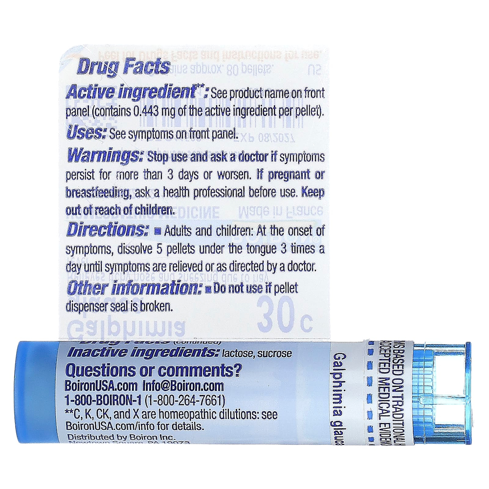 Boiron, Galphimia Glauca, 30C, для снятия сенной лихорадки, прибл. 80 гранул