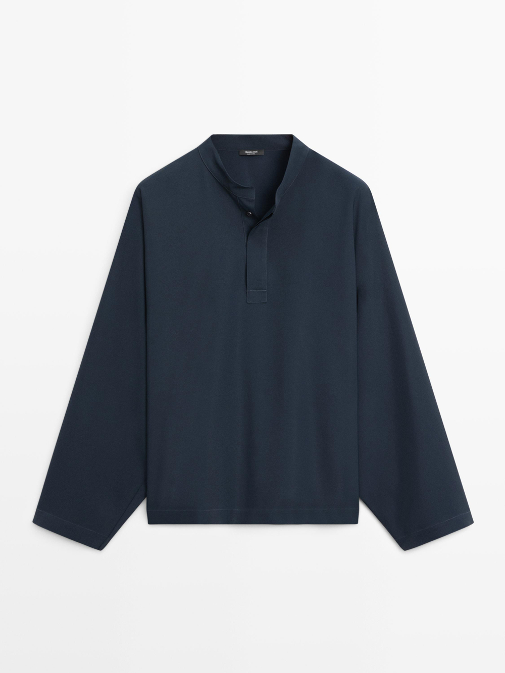 Massimo Dutti Блуза-накидка из струящейся ткани с воротником-стойкой, темно-синий