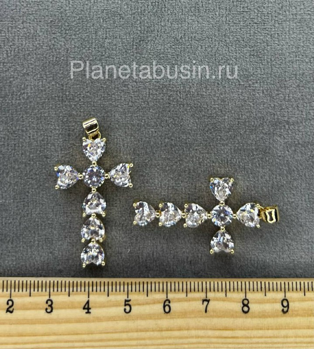 Подвеска люкс (Корея) крест со стеклом 0880