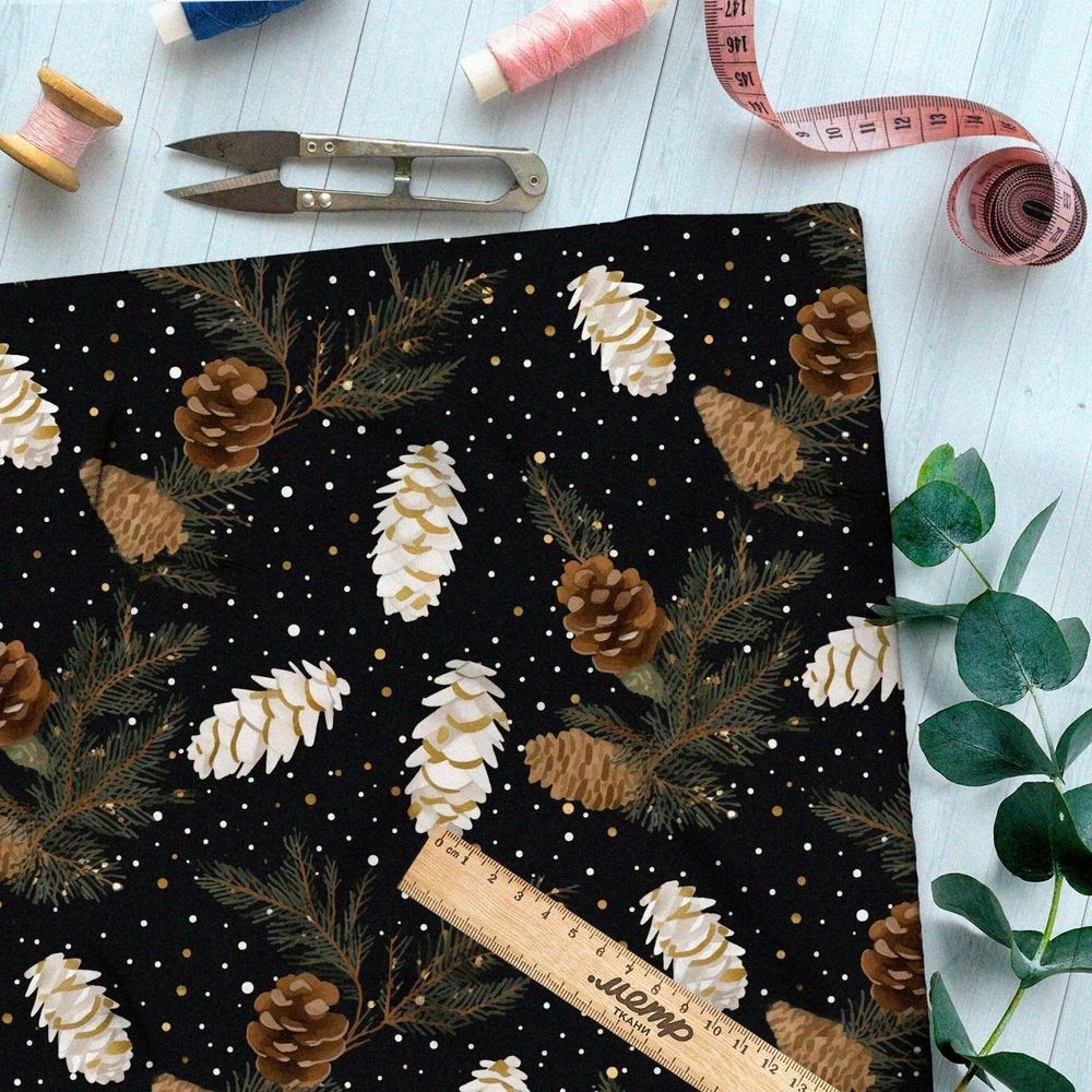 Ткань премиум флис шишки на фоне ночного неба