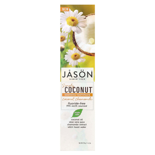 Jason Natural, Simply Coconut™, успокаивающая зубная паста без фторида, кокос и ромашка, 119 г (4,2 унции)
