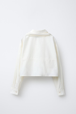 ZARA УКОРОЧЕННАЯ РУБАШКА СО СЪЕМНЫМ ПЛАТКОМ, ЖЕЛТОВАТО-БЕЛЫЙ