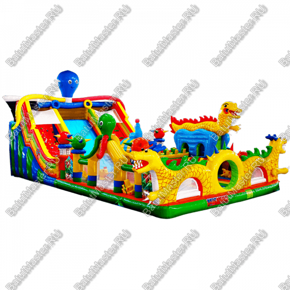 Коммерческий надувной батут "Осьминоги и драконы" 17*8*7 м