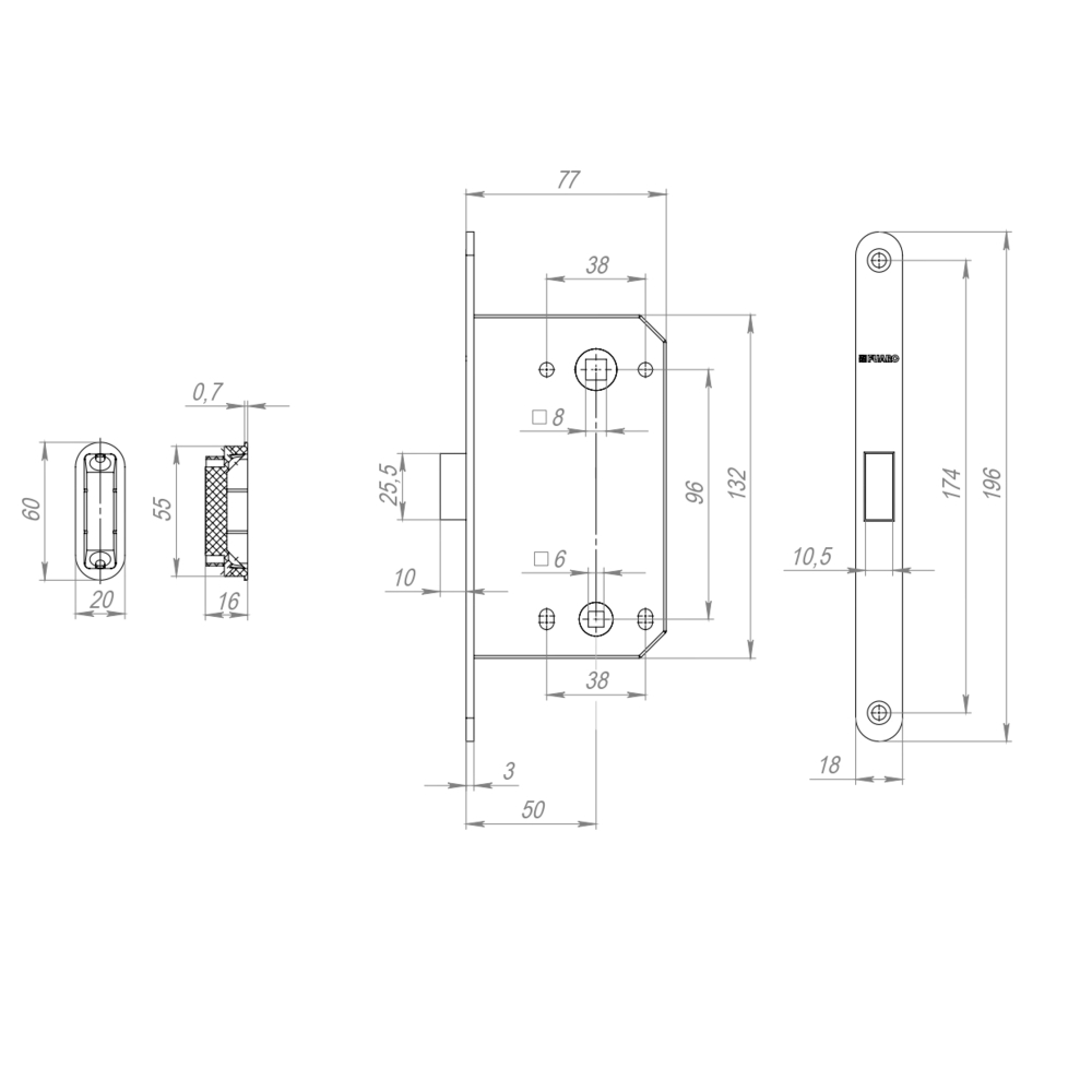 Защелка врезная магнитная MAGNM96WC-50/BL INOX GR-23 графит (блистер)