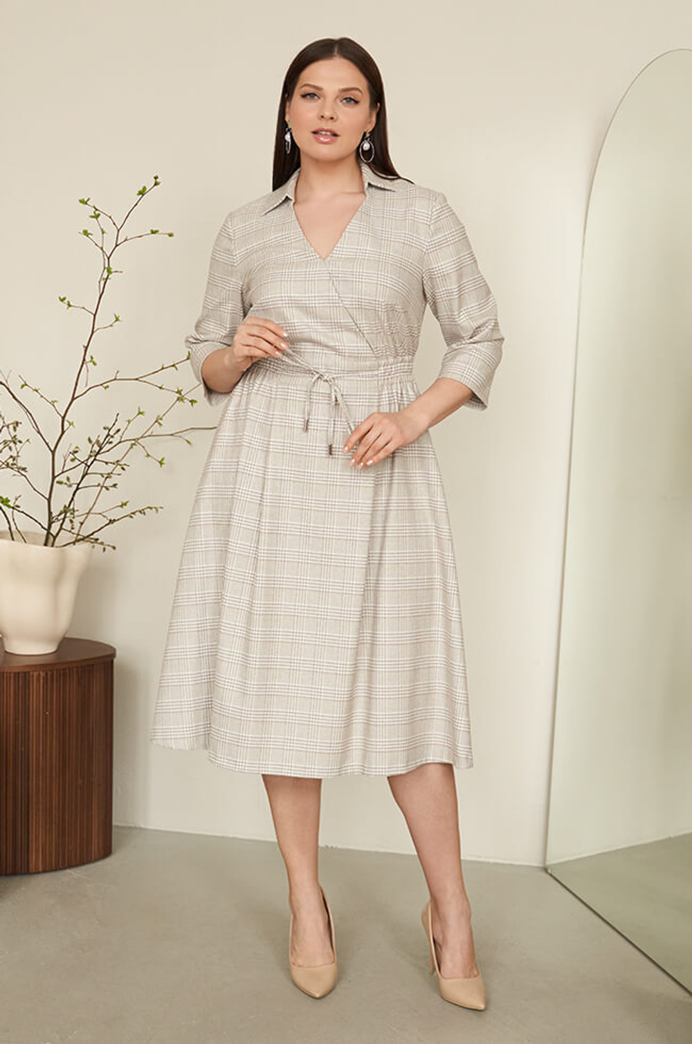 51469 Платье женское (пепельно-бежевый клетка)