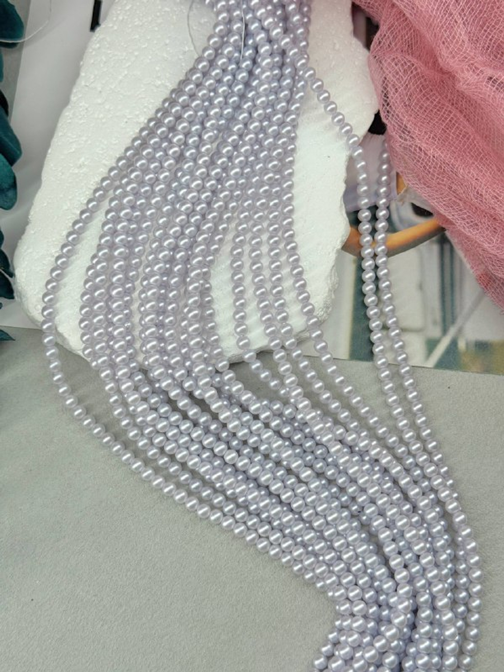 Жемчуг Premium, 4 мм, нить 40 см, небесный радужный