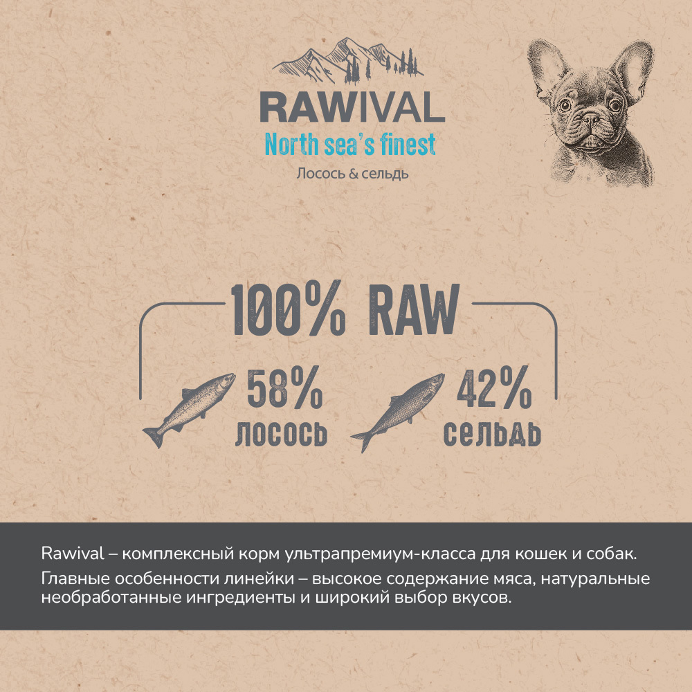 Сухой корм RAWIVAL для щенков карликовых и мелких пород с лососем и сельдью - 0,75 кг