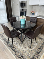 Круглый стеклянный раздвижной стол "Черный оникс" и стулья "ГУЧИ" коричневый