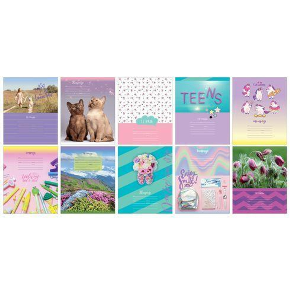 Тетрадь школьная А5 12л линия "MIX-10 Девочки" ассорт. (BG)