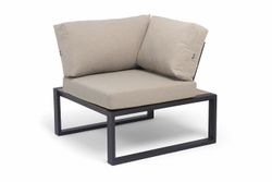 "Тулон" угловой модуль, каркас алюминий, HPL "дуб", черный муар, ткань бежевая 15052