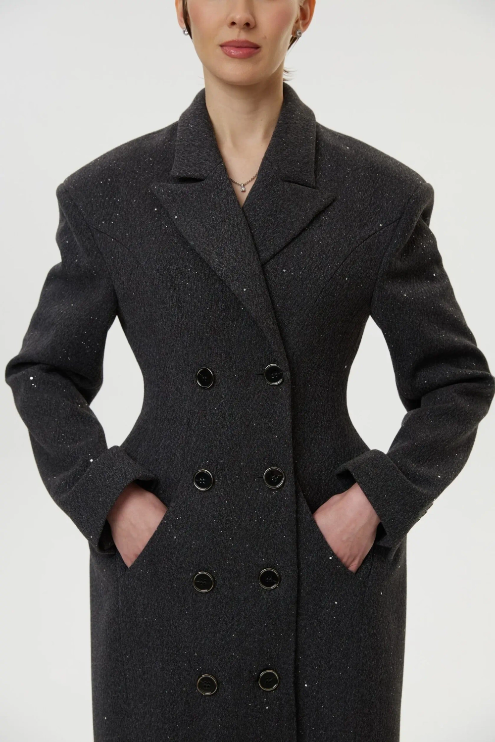 Приталенное пальто Sparkles, Серое