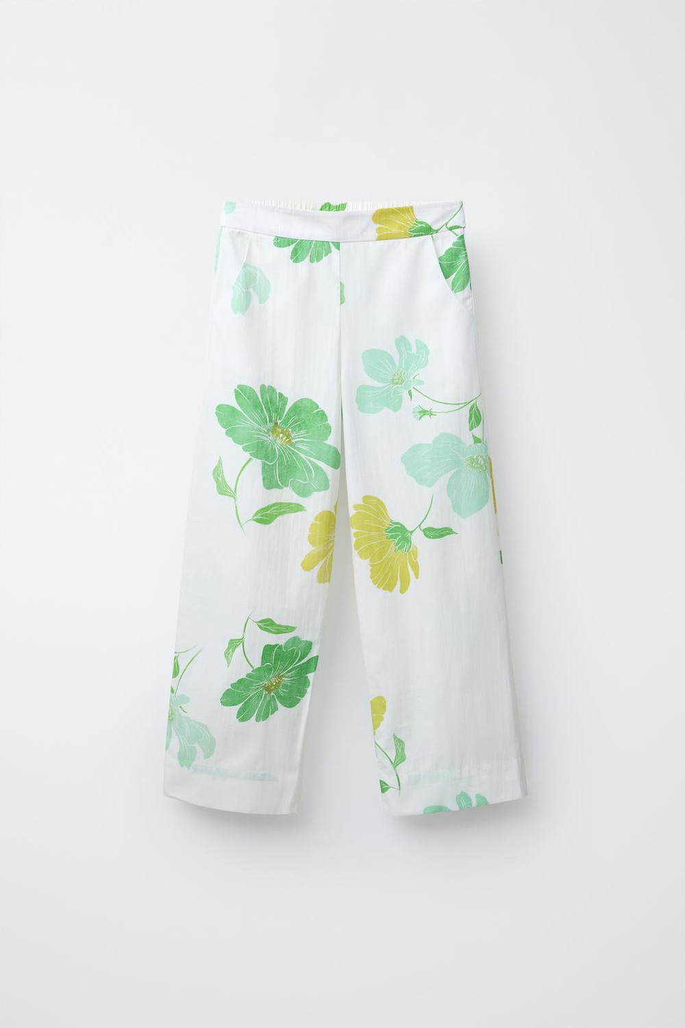 ZARA БРЮКИ ПРЯМОГО КРОЯ С ЦВЕТОЧНЫМ ПРИНТОМ, ЗЕЛЕНЫЙ