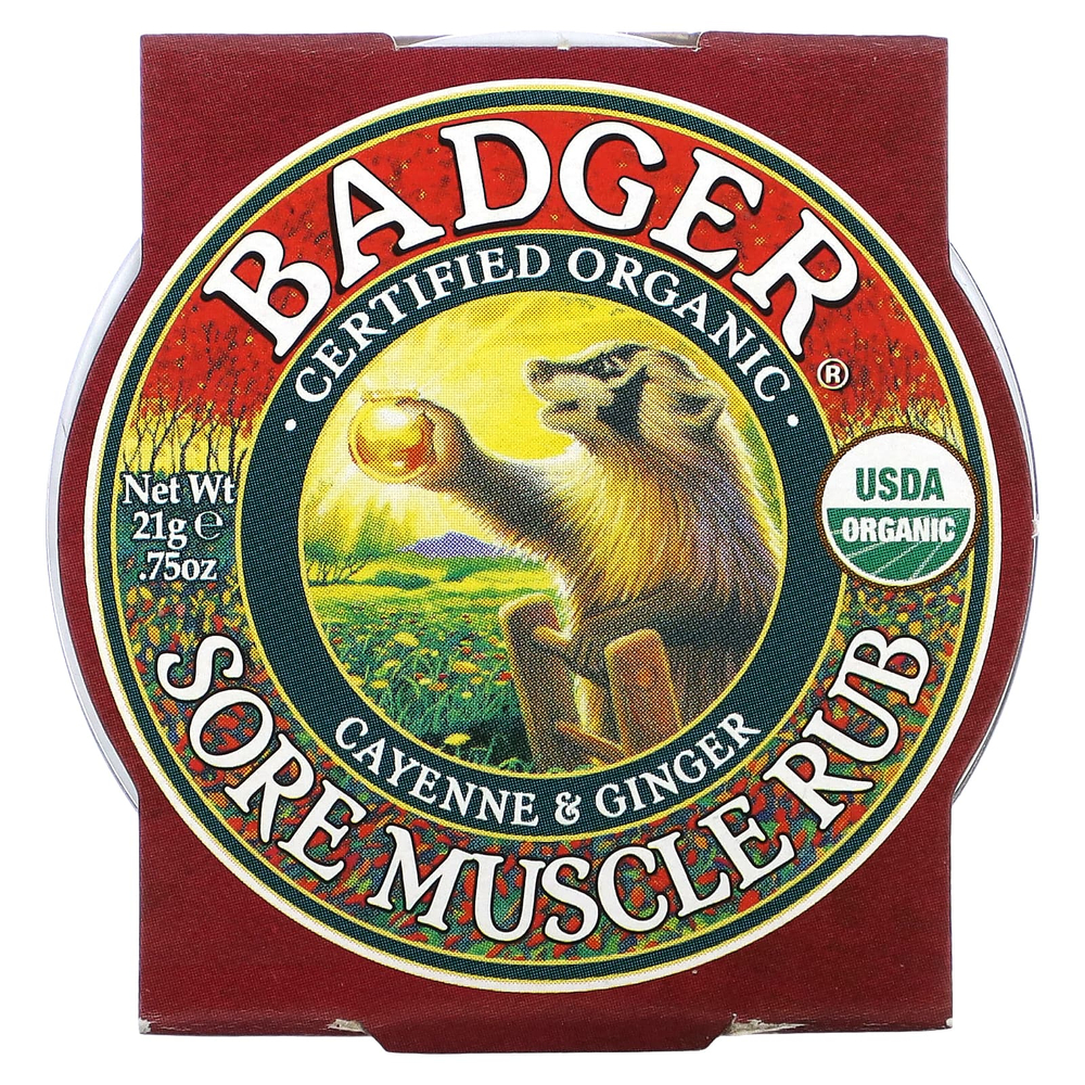 Badger, Sore Muscle Rub, мазь от боли в мышцах с кайенским перцем и имбирем, 21 г (0,75 унции)