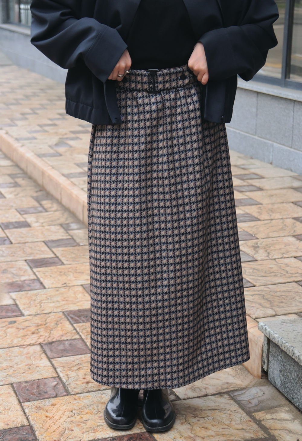 Юбка с поясом в гусиную лапку