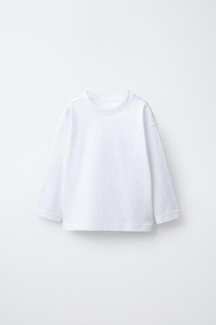 ZARA ОДНОТОННАЯ ФУТБОЛКА MEDIUM WEIGHT, БЕЛЫЙ