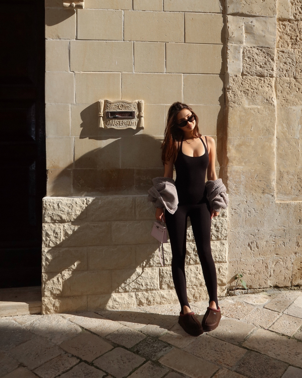 black halter catsuit