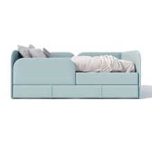 Кровать детская 160х80 см с бортиком и ящиком (скругленная) (лайт блю Беверли)