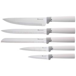 НАБОР AGNESS ИЗ 10ПР: 5 НОЖЕЙ, 4 ДОСКИ И ПОДСТАВКА, ЦВЕТ: БЕЛО-СЕРЫЙ