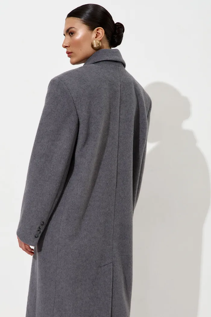 Пальто с шерстью прямого кроя серого цвета