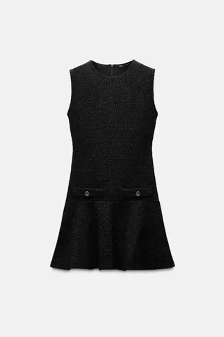 ZARA КОРОТКОЕ ПЛАТЬЕ ИЗ РЕЛЬЕФНОЙ ТКАНИ, ЧЕРНЫЙ