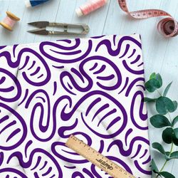 Ткань блэкаут плавные фиолетовые узоры на белом фоне