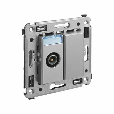 Розетка TV проходная в стену, "Avanti", "Закаленная сталь"